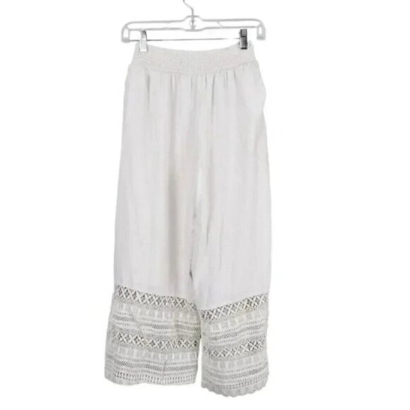 American Eagle Wide Leg Pants with Crochet Bottom Boho Crop Cream Size  Small - Picture 6 of 9